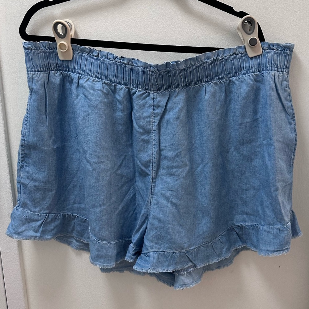 NWT blue denim ruffle hem elastic waist shorts from Aerie size XXL